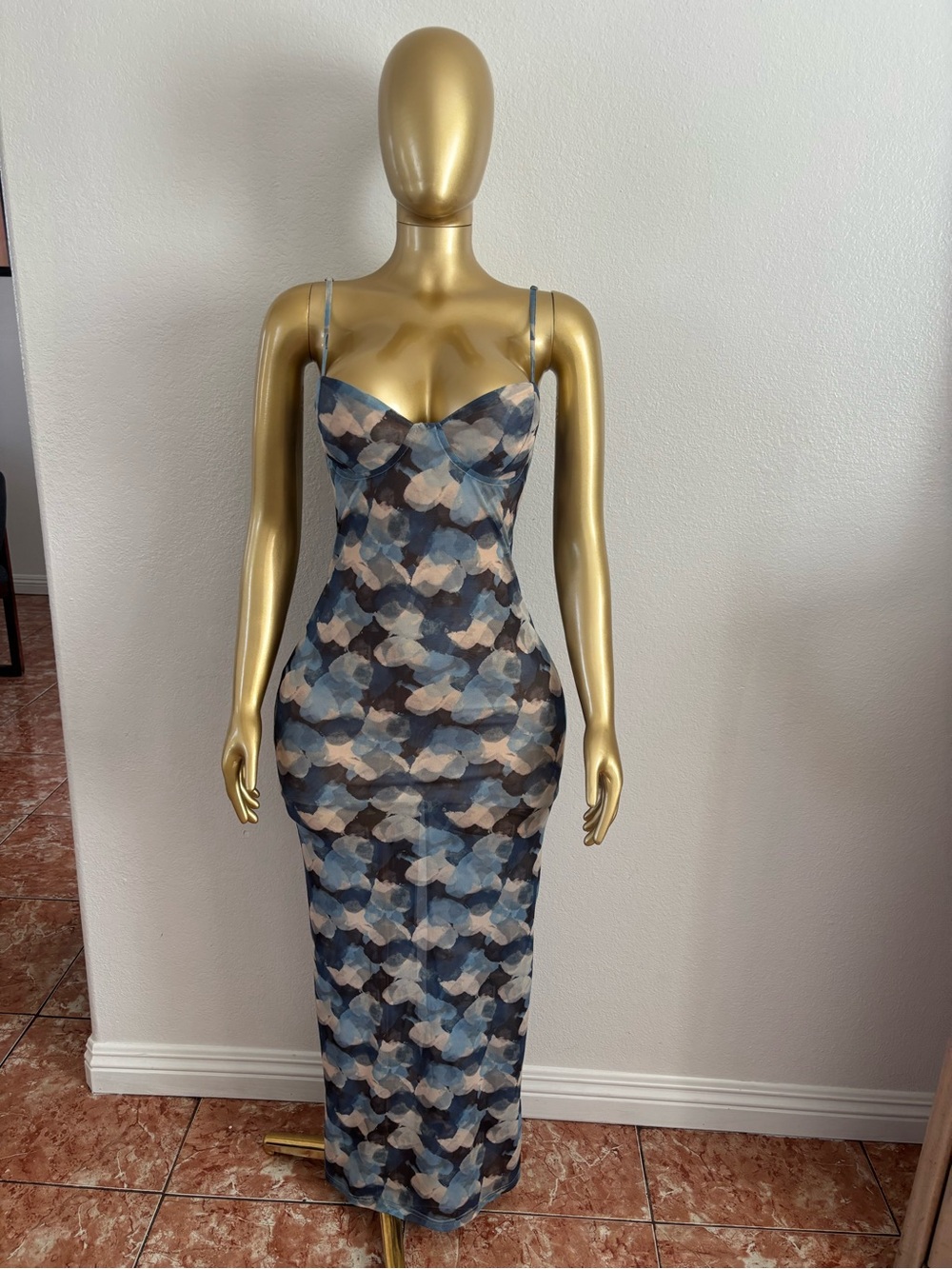Sleek Blue Multi-Print Slip Dress, check really carefully the pic 👁️